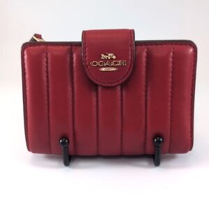 Coach Leather Quilted Corner Zip Wallet NWT Red